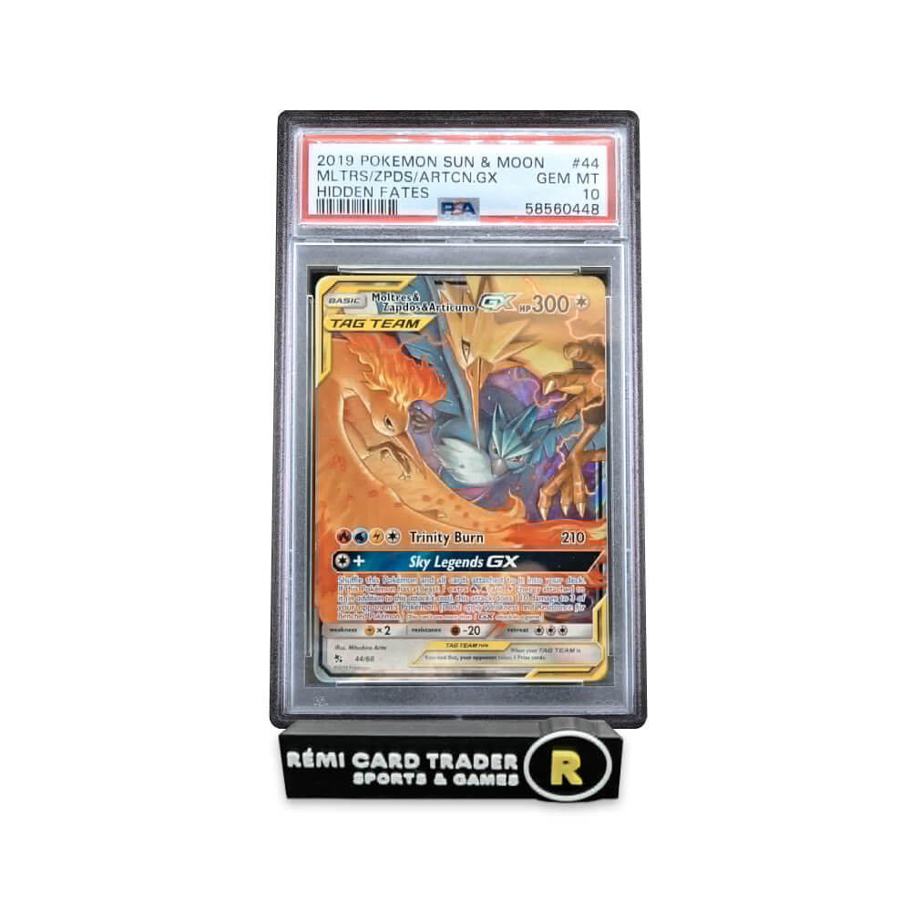 POKÉMON 2019 MOLTRES & ZAPDOS & ARTICUNO (SUN & MOON HIDDEN FATES) #44 PSA GEM MT 10