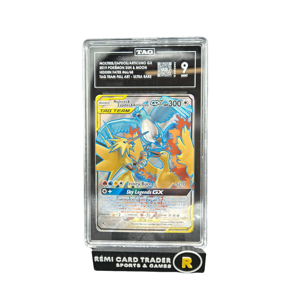 POKÉMON 2019 MOLTRES & ZAPDOS & ARTICUNO GX (HIDDEN FATES) #66 TAG MINT 9