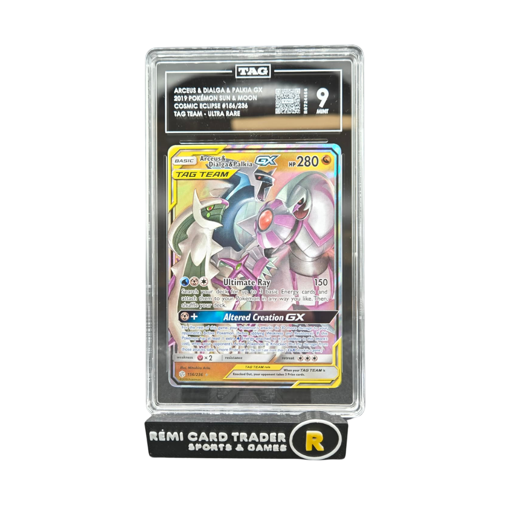 POKÉMON 2019 ARCEUS & DIALGA & PALKIA GX (COSMIC ECLIPSE) #156 TAG MINT 9