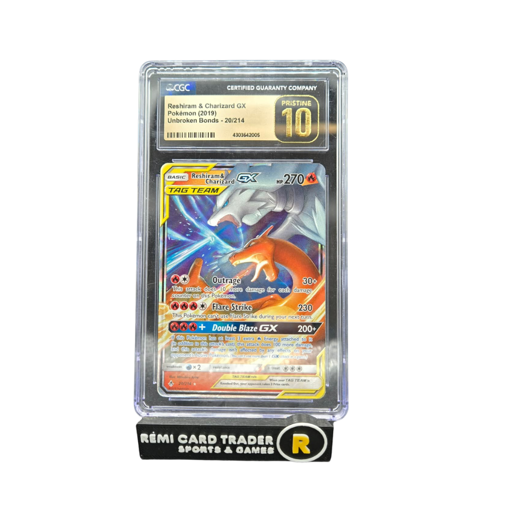 POKÉMON 2019 RESHIRAM & CHARIZARD GX (UNBROKEN BONDS) #20 CGC PRISTINE 10