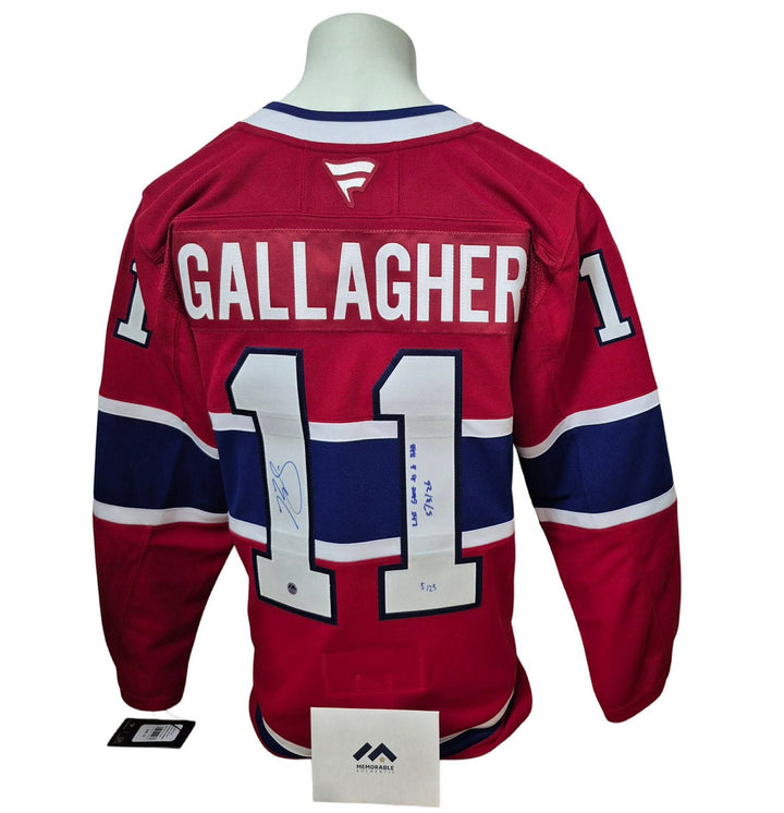 Chandail officiel Fanatics Premium signé - Brendan Gallagher domicile inscrit et LE/25 Memorable coa