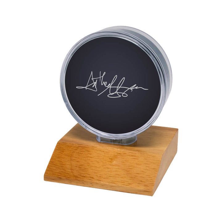Ultra Pro Hockey Puck Display with wood base